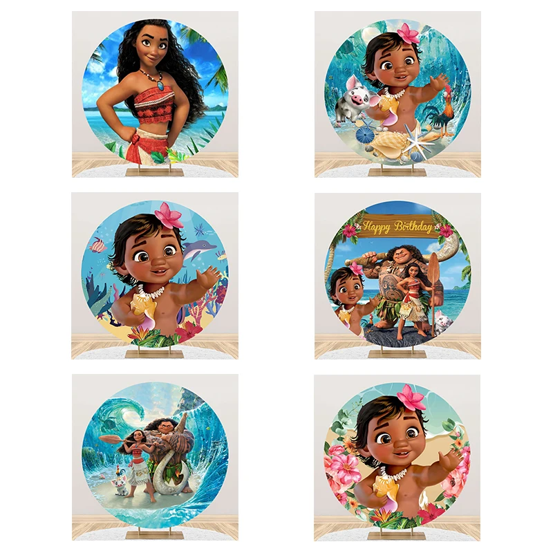 

Персонализированный круглый постер для вечевечерние НКИ в стиле Диснея Моана, принцессы, декорация на стену для вечеринки в честь Дня Рождения Ребенка