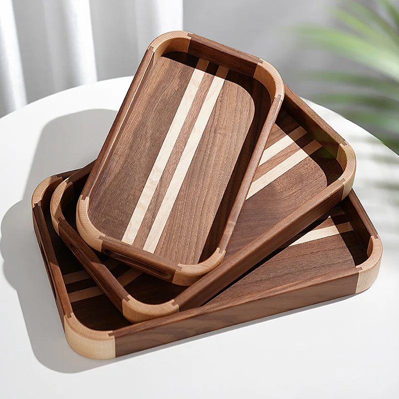 

High Quality Black Walnut Wooden Serving Plate Set Dish Tray Fruit Plate Storage Pallet Kitchen Dining Supply Dinner Plate Set