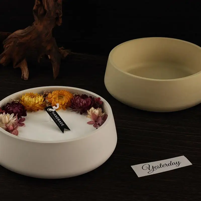 Big Round Candle Jar Silicone Molds Cement Flower Pot Mold DIY Concrete Storage Bowl Handmade Resin Candle Tray Mould Home Decor