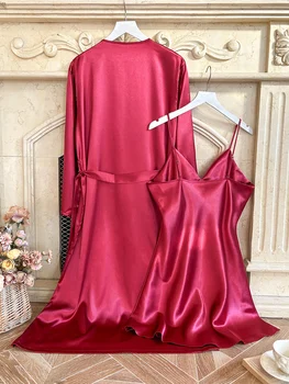 أزياء الصيف ومجموعة رداء حمام منزلي مثير برقبة على شكل حرف V وثوب نوم مكون من قطعتين 4