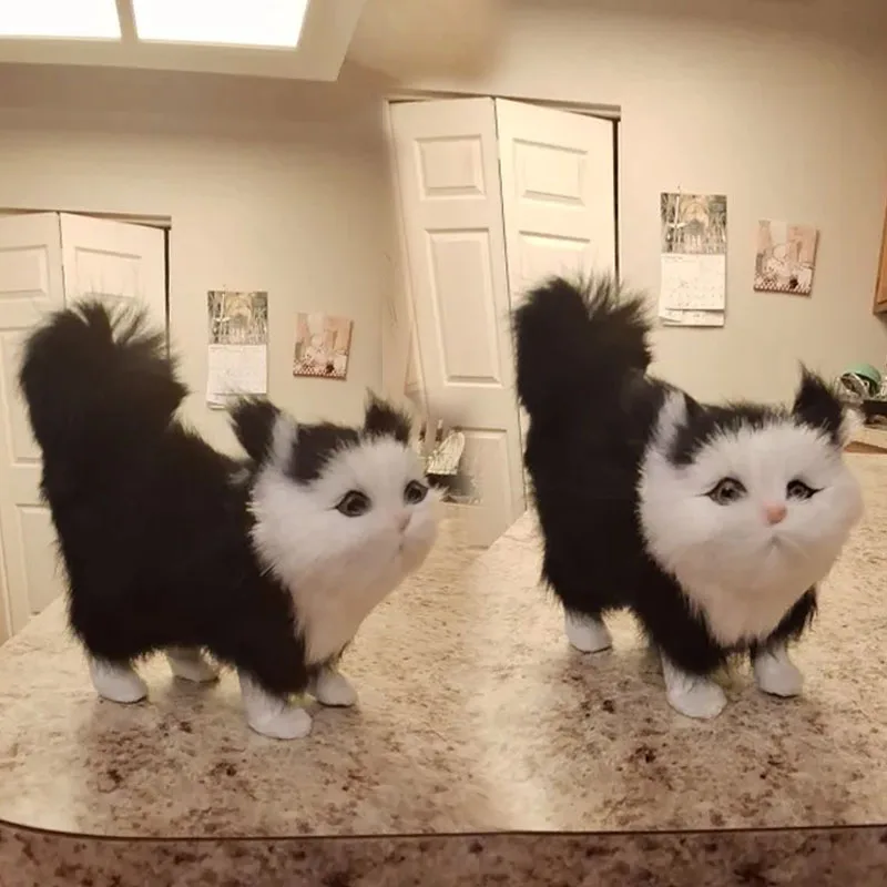 Cute Simulation Cat Plush Toys Soft Stuffed Kitten Model Fake Cat Realist Animals for Kids Girls Birthday Valentine's Day Gift