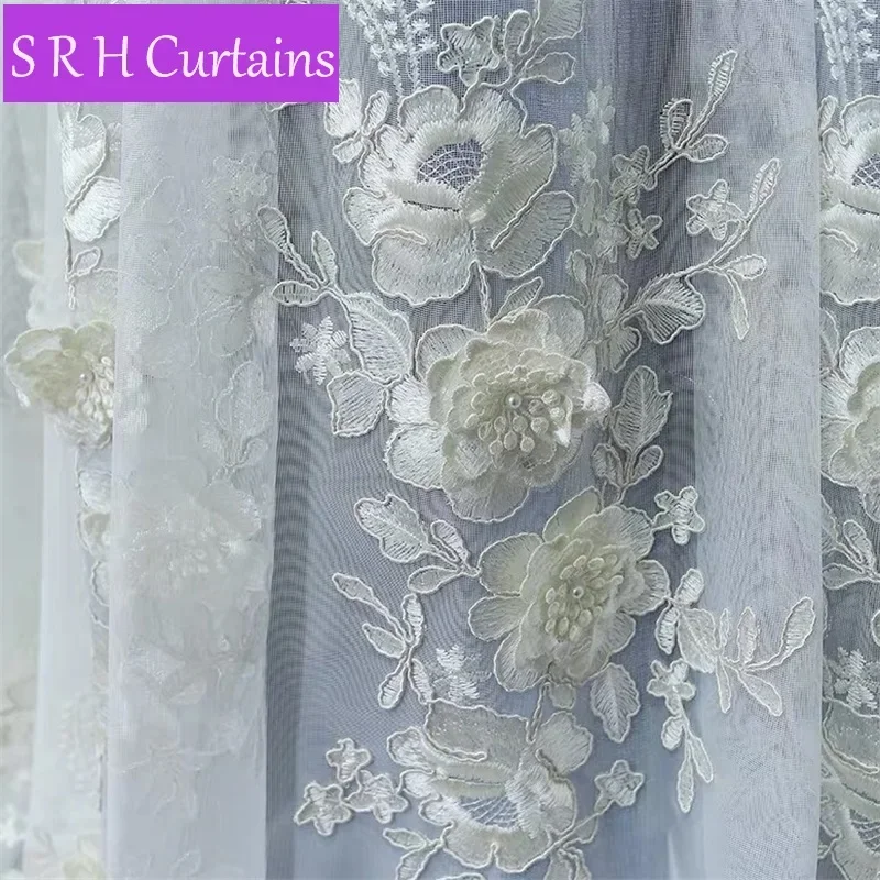 French Purple 3D Rose Flower Embossed Embroidery Curtains Bedroom Sheer Tulle Curtains For Living Room Balcony Window Drapes 6
