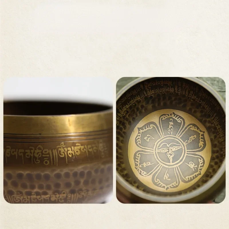 Nepal Handmade Yoga Meditation Bowl with Mantra Design Tibetan Singing Bowl Set for Meditation and Relaxation 4