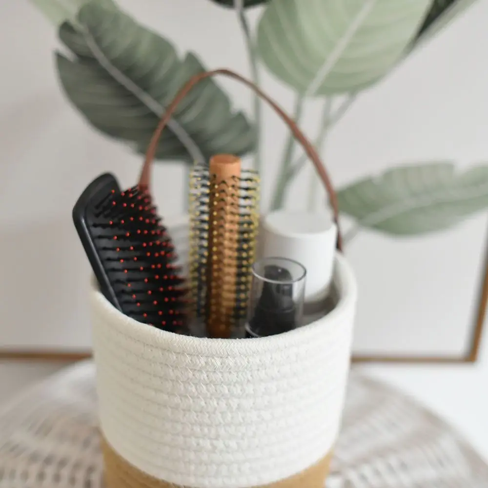 Cesta de yute tejida para colgar en la pared, cesta de algodón para flores, maceta, cestas de almacenamiento para el hogar, vajilla de cocina, organizador de artículos diversos de baño