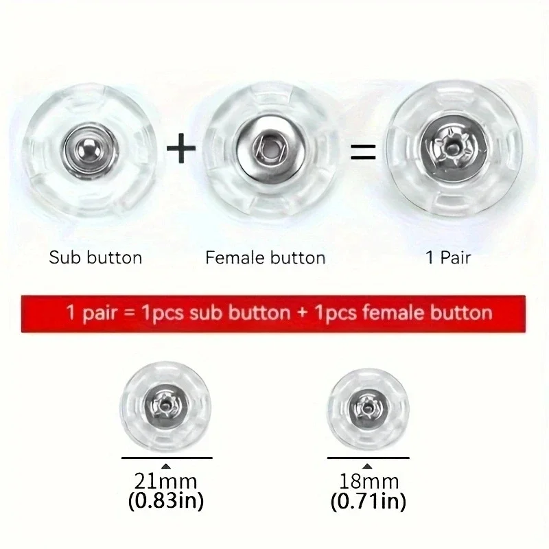 10Pair Transparent Fastener Sewing Accessories Invisible Acrylic Snap Fastener Round DIY Press Stud