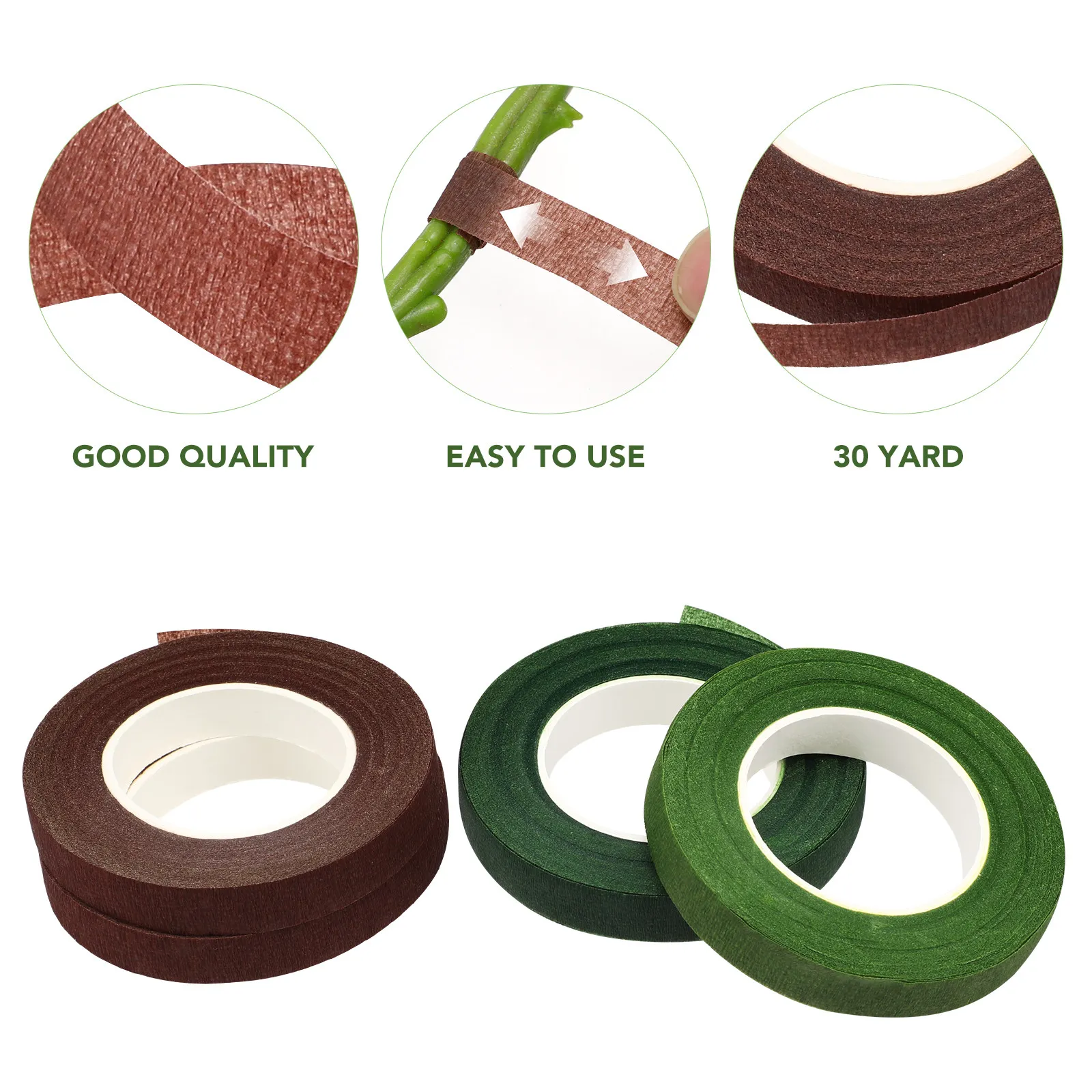 4 롤 30 야드 짙은 녹색 플로리스트 테이프 강력한 접착력이 있는 유연한 신축성 줄기 포장용 꽃 펜 학교 프로젝트 DIY