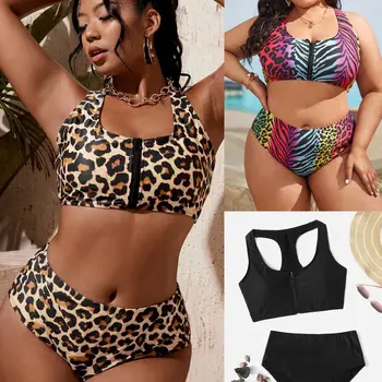 2026 New Women's Two-piece Leopard Print Plus Size Bikini Swimwear Ladies Casual 2026 Party Summer Elegant Casual Y2k Casual Y2K