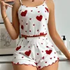Women's Pajamas Set Sleepwear 2 PCS Short Tank Tops And Shorts S M L White Ventilate Soft Casual Love Printing 1