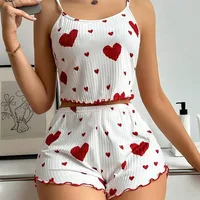 Women's Pajamas Set Sleepwear 2 PCS Short Tank Tops And Shorts S M L White Ventilate Soft Casual Love Printing 1