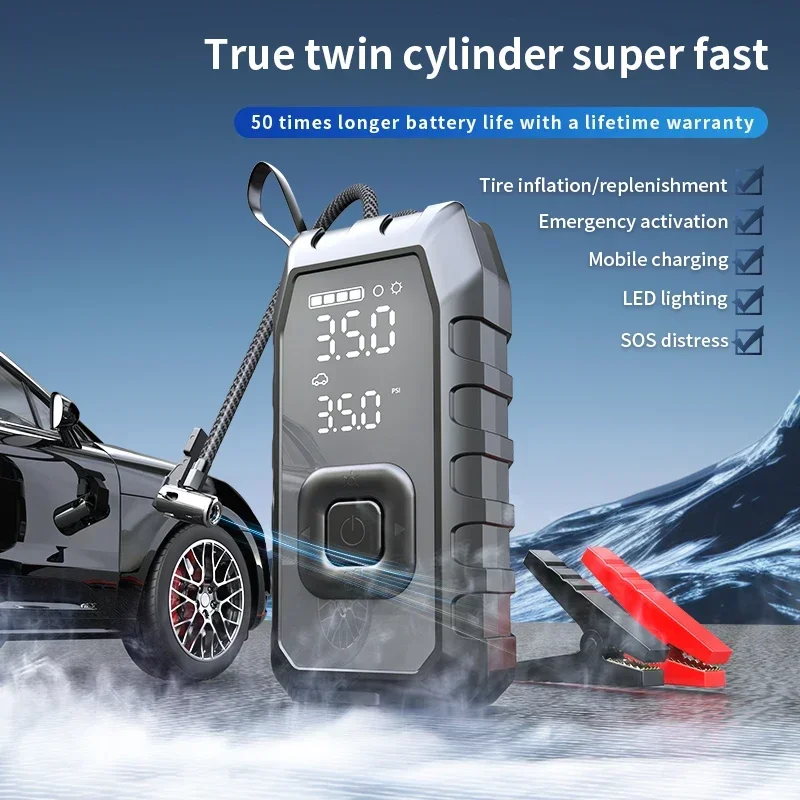 1500A Cordless Electric Tire Inflator Portable Air Compressor 4 In 1 Battery Jump Starter Start Booster LED Light for Car