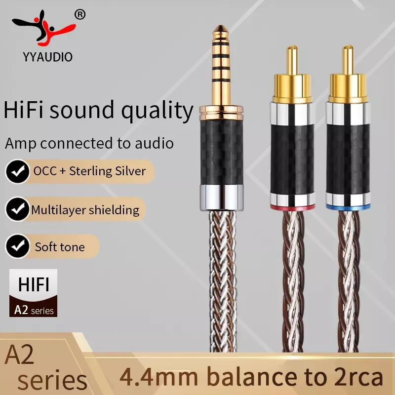 Yyaudio 16 Fili Occ Placcato Oro Spina Hifi Stereo Cavo Audio Da 4.4Mm A 2Rca Per Amplificatori Cavo Audio Home Theater Rca