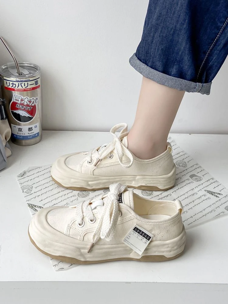 Scarpe Da Donna Nere Piatte In Tela Scarpe Da Donna Bianche Con Lacci Con Spedizione Gratuita Routine Quotidiana Urbana Un Nuovo Arrivo 2023 Coreano