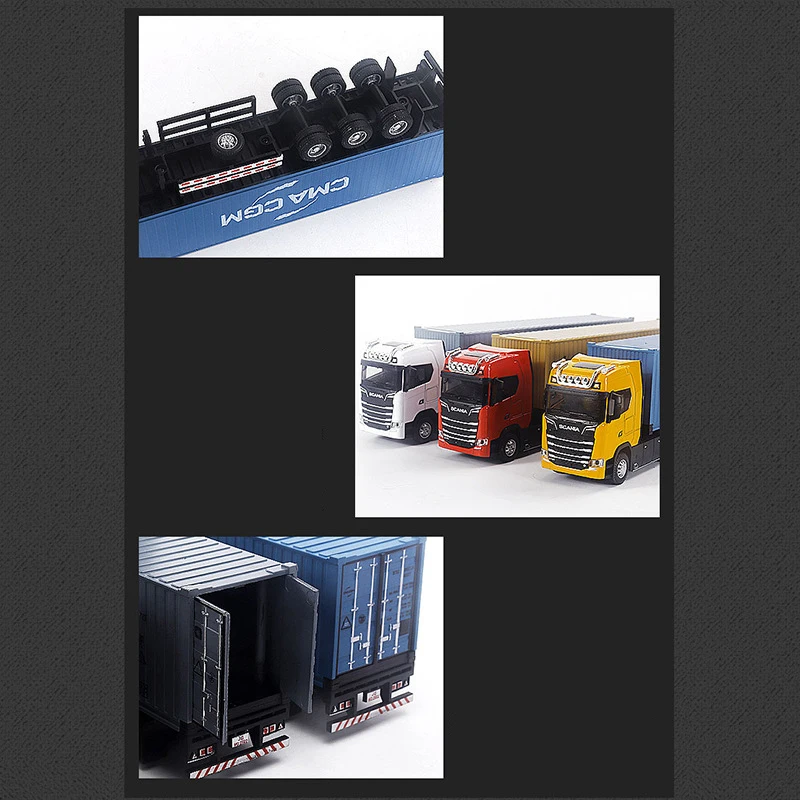 1:50 SCANIA Diecast Metal Model Toy Container truck Pull Back With Sound & Light Trailer Car Toys Xmas Gifts 5