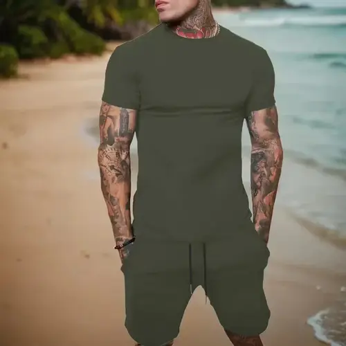 Fashionable and Casual Summer Outdoor Sports Suit Men's Breathable T-Shirt Shorts Casual and Fashionable Two-Piece Set Tracksuit - Image 10
