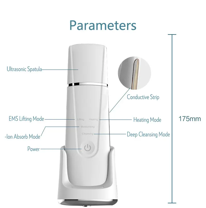 Ultrasonic Skin Scrubber Facial Cleansing Pore Deep Face Cleaner Peeling Heating EMS Lift Beauty Machine Blackhead Remover