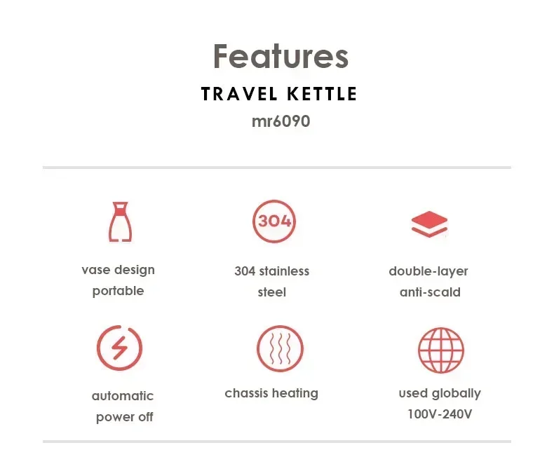 Description Picture 5 of item110V/220V MORPHY RICHARDS Electric kettle for travel, business trips, insulation, stainless steel, household, portable kettle