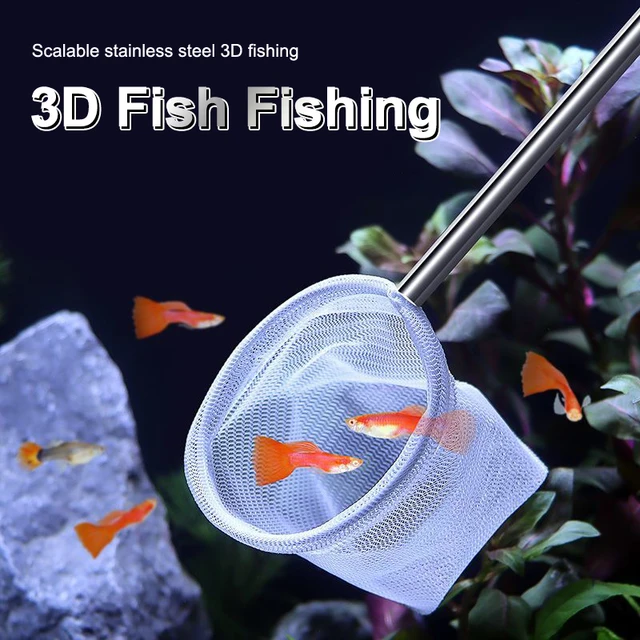 Flexible Aquarium Fish Tank Catch Net Fishnet Retractable Fish Scoop Long Handle Cleaning Tool Stainless Steel Catching Fishnet