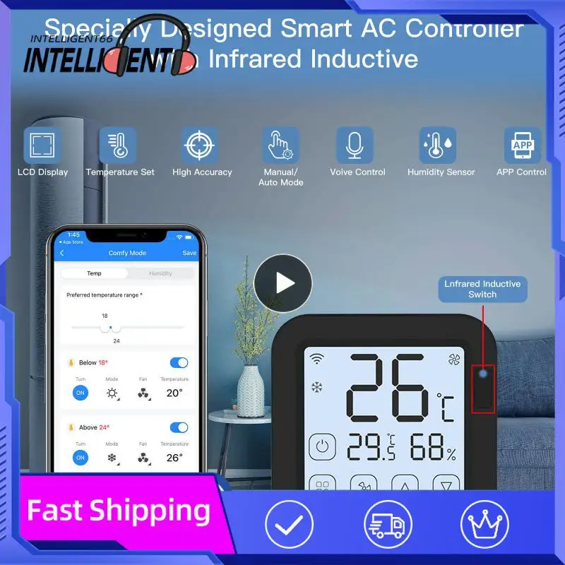 

Беспроводной инфракрасный контроллер температуры и влажности Tuya с сенсорной кнопкой и Wi-Fi