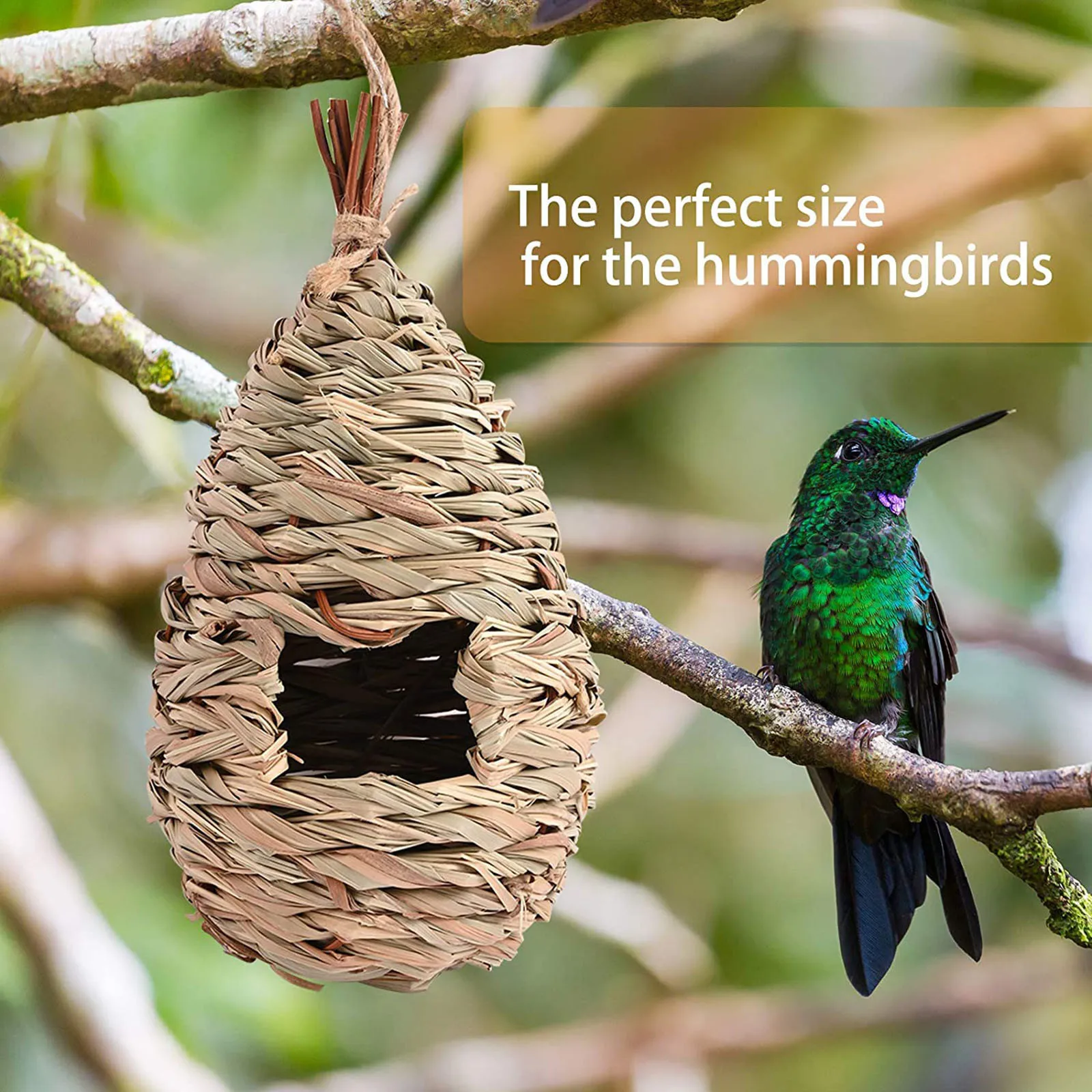 Handwoven Straw Bird Nest Parrot Hatching Breeding Grass Cave Garden Supply Grass Birds House Humming Bird Nest for Lawn Home bird house bird nest
