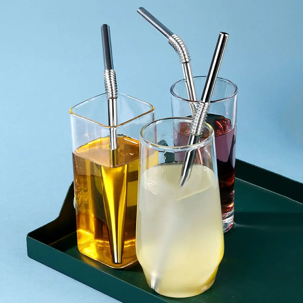 Reusable Flexible Stainless Steel Straws - Set of 2/4 Bendable Metal Straws for Hot & Cold Drinks with Easy Clean Features