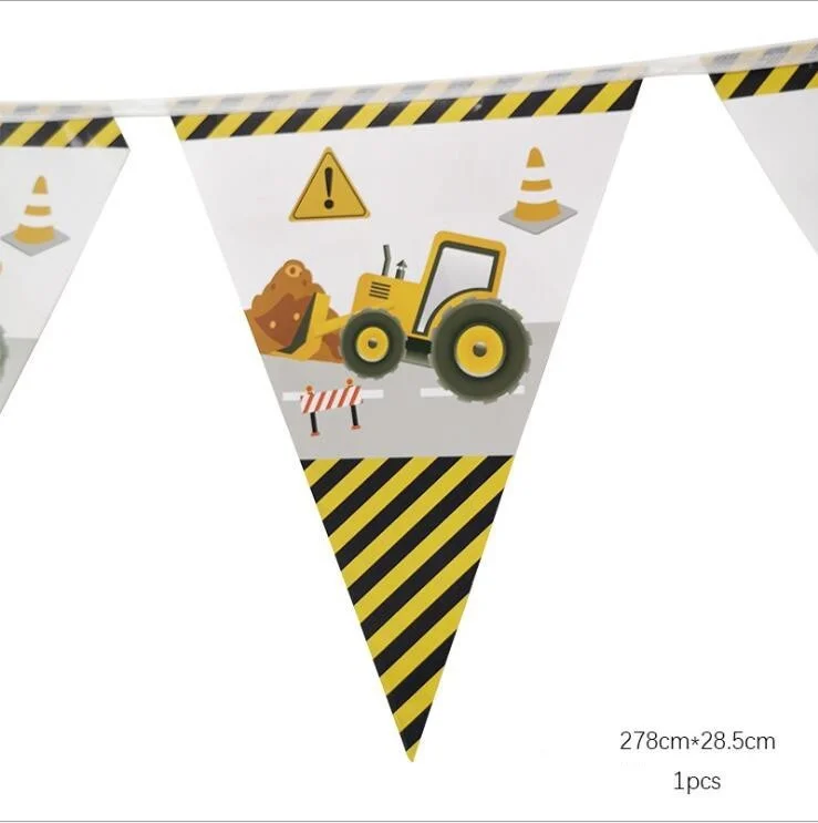 1set Construction Bulldozer Series Disposable Tableware Paper Cups Plates Truck Balloons For Boy's Birthday DIY Party Decoration 