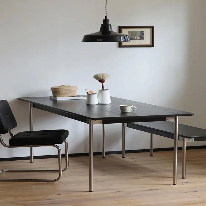 

Стол в стиле ретро для маленькой квартиры в скандинавском японском стиле, стул и табурет, домашний прямоугольный стол, мебель для столовой