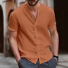 New Style Men's Shirt Summer Fashion Trend Stand-Up Collar Cotton Hemp Button Casual Slim Short Sleeve Top 5
