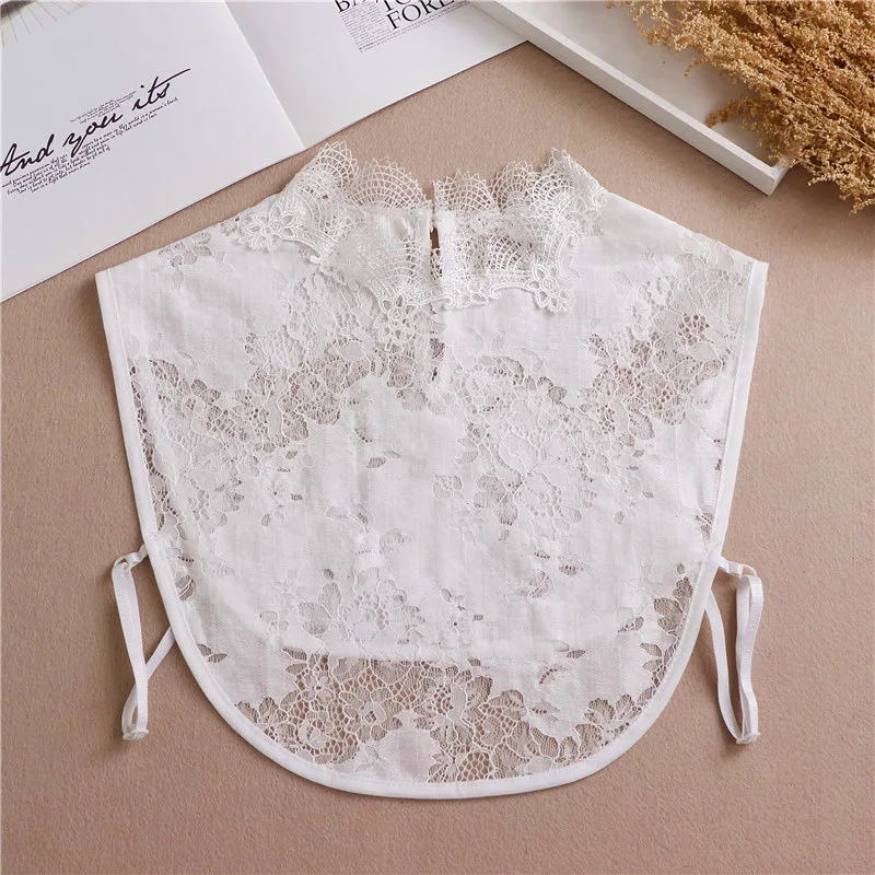 

High Quality Lace White Embroidery Neckstand Fake Collar Tie Detachable False Collars Ladies Detachable Collars Decorative