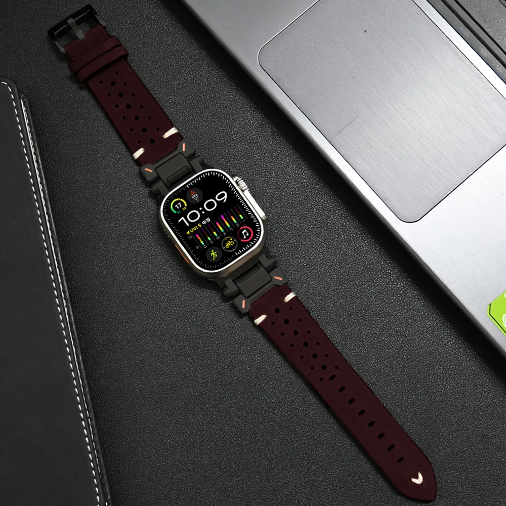 Luxury Titanium Color Bracelet with Genuine Leather Band