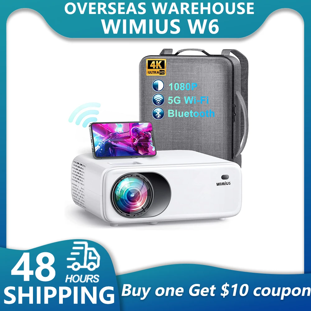 Wimius Projecteur Led Wifi W6 4k Natif, 1920x1080, Avec Prise En