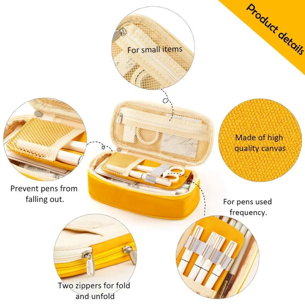 Pencil Case Kawaii Macaron Color Canvas Stretch Double Layer Large Capacity Pencil Box Cute Kids School Stationery pencil cases
