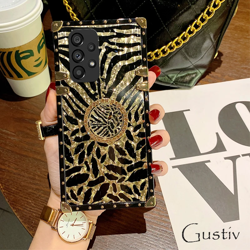 

Luxury Phone Case for Samsung Galaxy A54 A34 A24 A14 4G 5G M54 M34 A04 A73 A53 A33 A23 A13 Leopard Feather Glitter Ring Holder