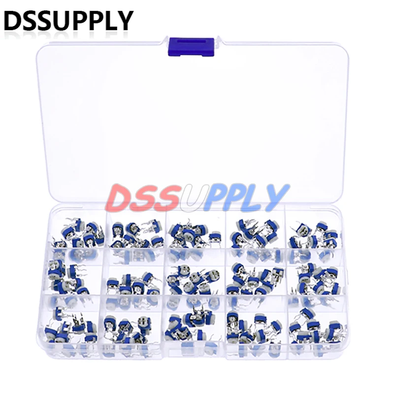 150PCS/Set RM065 RM-065 Trimming Potentiometer 100 1K 2K 5K 10K 20K 50K 100K 200K 500K Variable Resistors Assorted Kit multiturn potentiometer linear potentiometer rotary potentiometer potentiometer kit trimmer potentiometer adjustable resistor