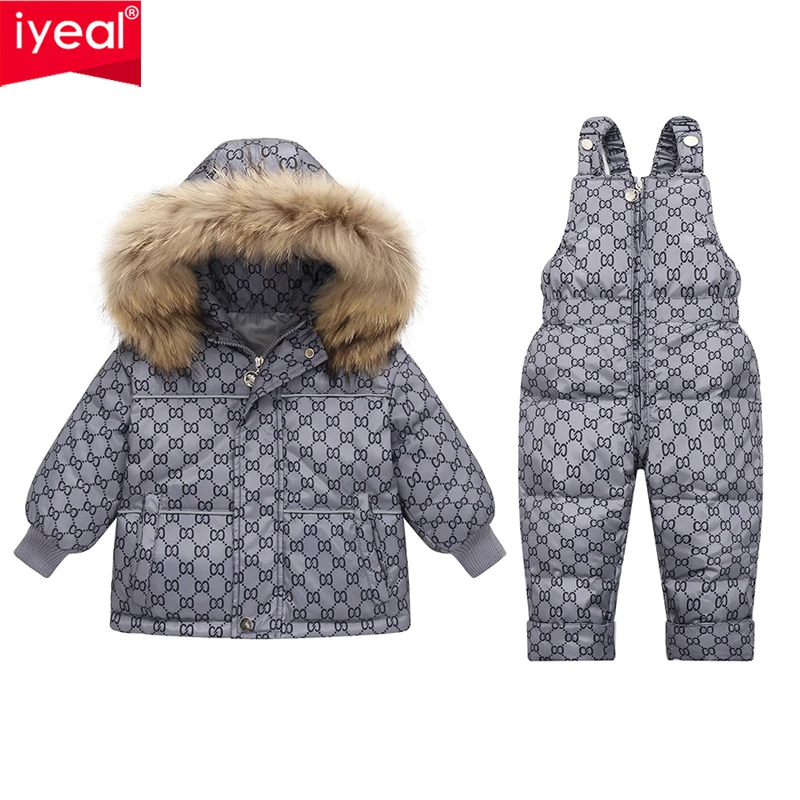 

IYEAL Winter Hooded Down Jacket Warm Kids Coat Children Snowsuit Snow Toddler Girl Parka Real Fur Clothing Baby Boy Overalls