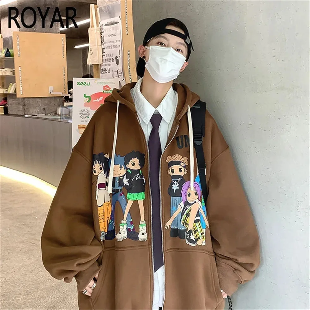 2024 hoodie men's spring and fall fashion Instagram hooded loose American retro cardigan coat