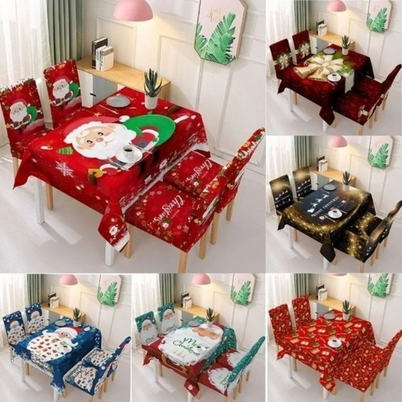 

Christmas Tablecloth Chair Cover Decoration Elastic one-piece waterproof chair cover Father Christmas Tablecloth Decoration
