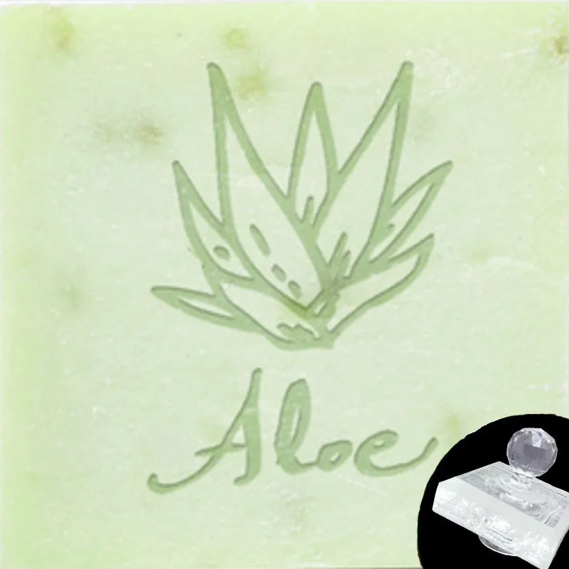 Handmade Soap Stamp with Aloe Letter Pattern, Plant Series, DIY Soap Making, Transparent Acrylic Chapter, Custom, 40x40mm