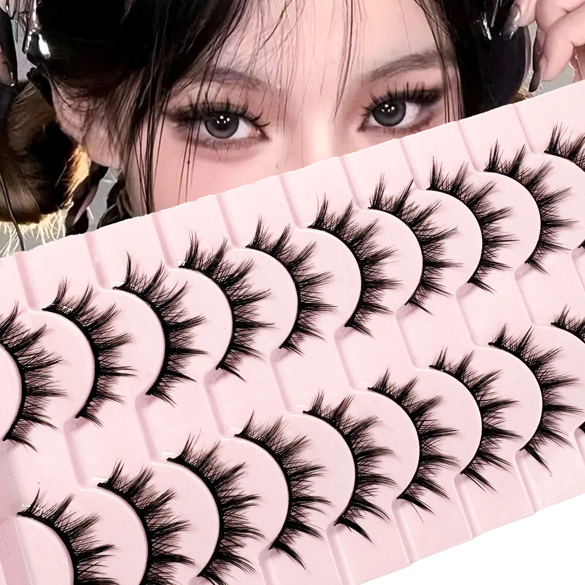 Eyelashes 10 Pairs Mange Lashes 3D Cat Eye Lashes Faux Mink Lashes Natural Fluffy False Eyelashes Wispy Makeup Tools