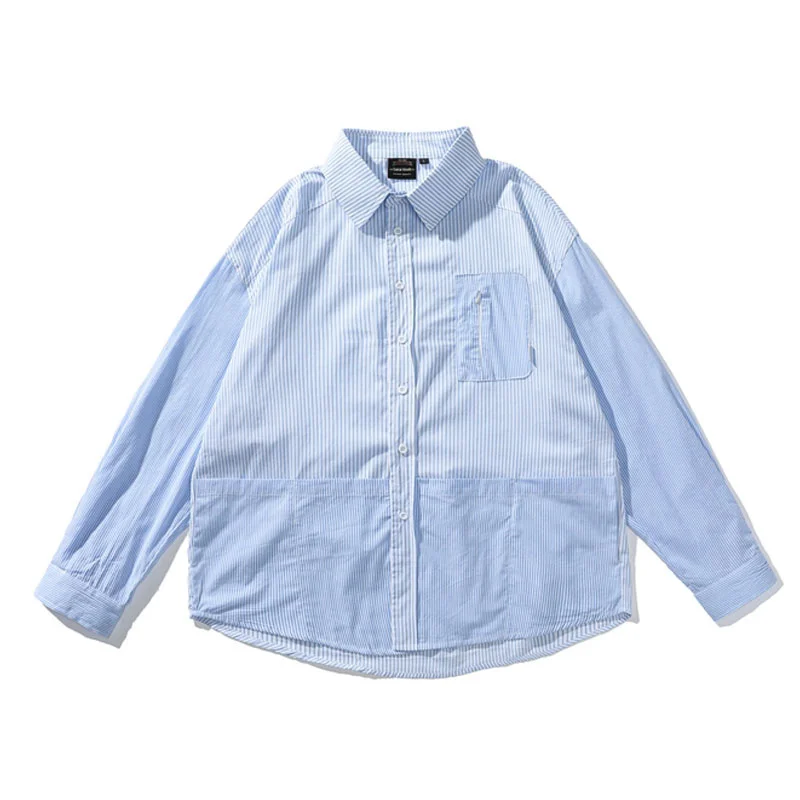 

Shirts High Quality Men Japan Harajuku Streetwear Fashion Loose Casual Long Sleeve Stripe Shirts Cityboy Outdoor Shirts Male