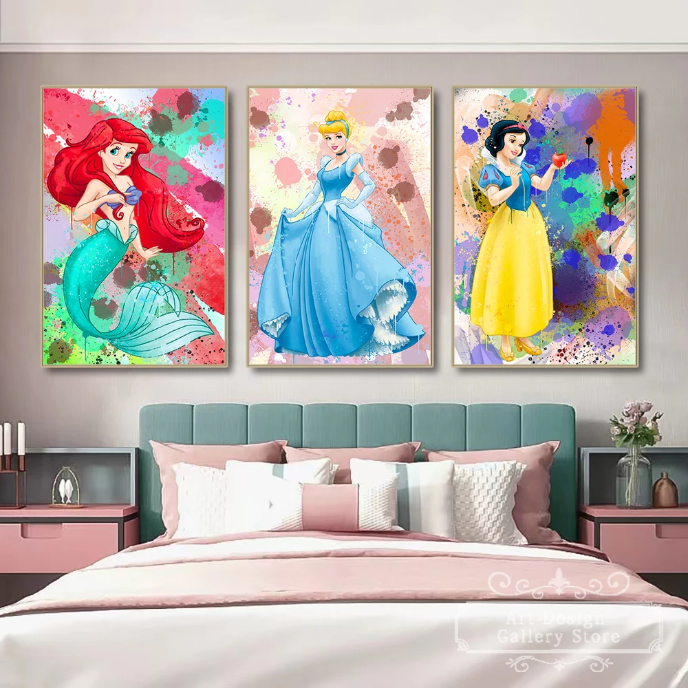 

Disney Watercolor Canvas Paintings Snow White Mermaid Princess Posters and Prints Wall Art Pictures for Living Room Home Decor
