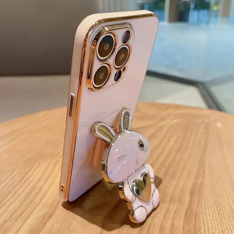Sleek Electroplated Rabbit Stand Protective Phone Case