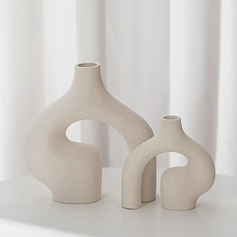 CAPIRON Ceramic White Nordic Vase of 2 Modern Minimalist Decorative Table Centerpiece Wedding Dining Living Room Office Decor 5