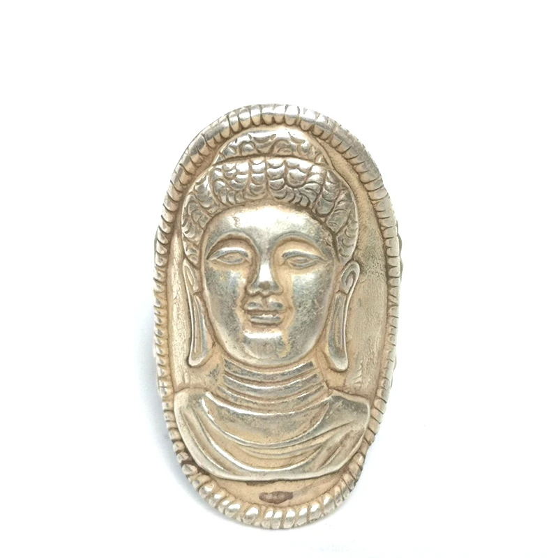 

Collection Old China Tibet Silver Hand-made Buddhism Sakyamuni Buddha Statue Ring Amulet Decoration Gift