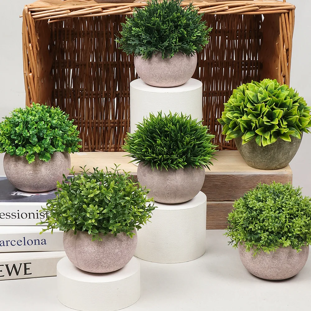 

Artificial Potted Plants Bathroom Home Office Decor Mini Fake Greenery Faux Topiary Shrubs Plants for Desk Decoration FauxVines