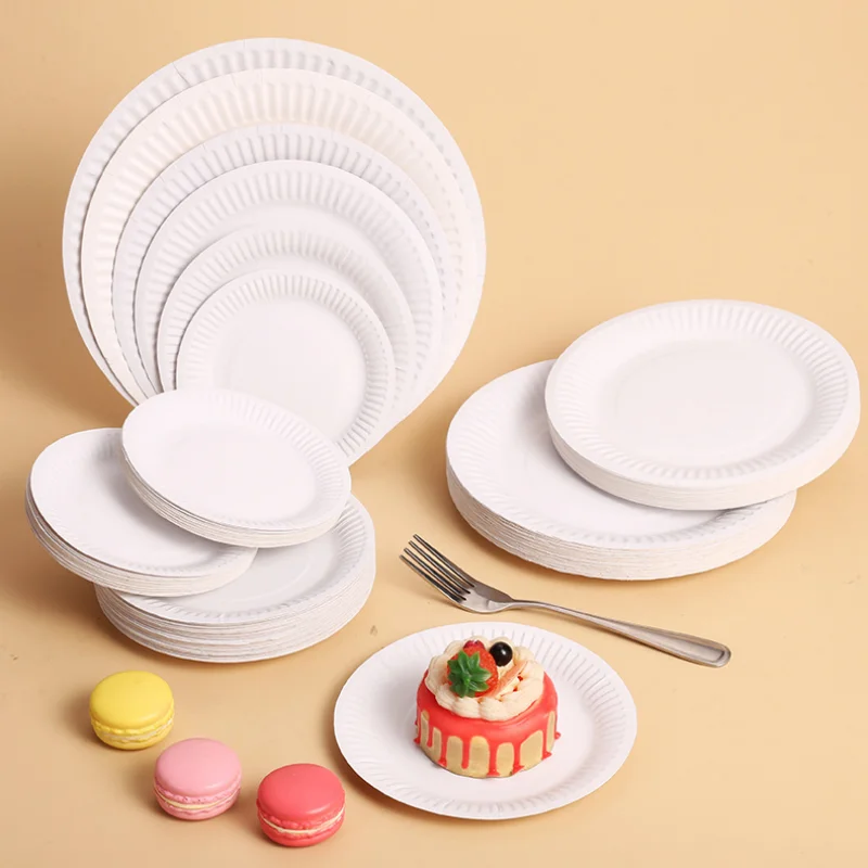 50pcs Wedding Disposable Plates for Party,6" 7 " 9 " Disposable Paper Tableware,Colours Children&lsquo;s Tableware,White