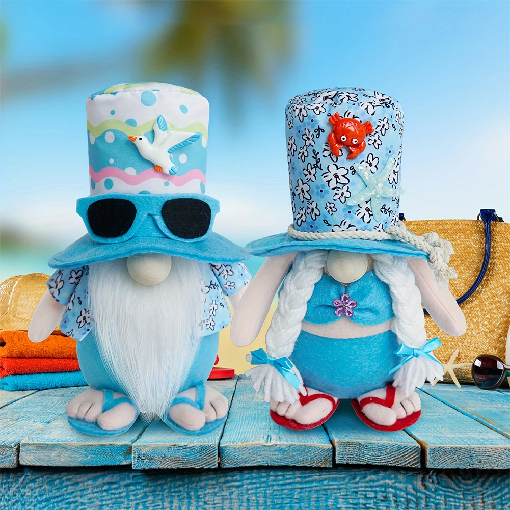 Plush Beach Gnomes Decorations with Weighted Base for Summer