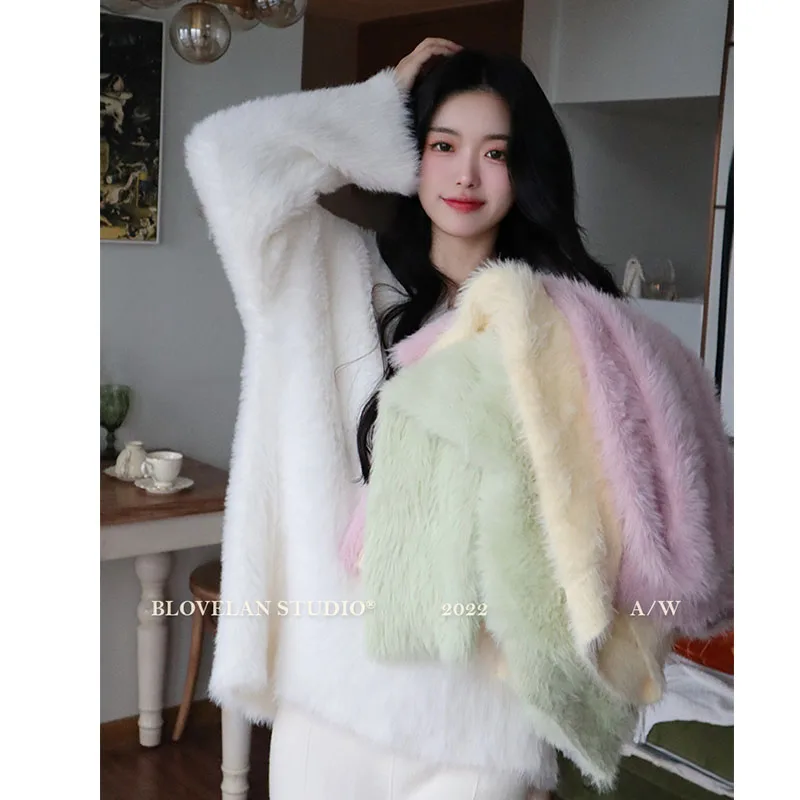 

Gentle Loose Lazy Versatile V-neck Mink Wool Sweater Women's Autumn Winter New Style 2022 Sweater Mujer Fairy Grunge Za Fashion