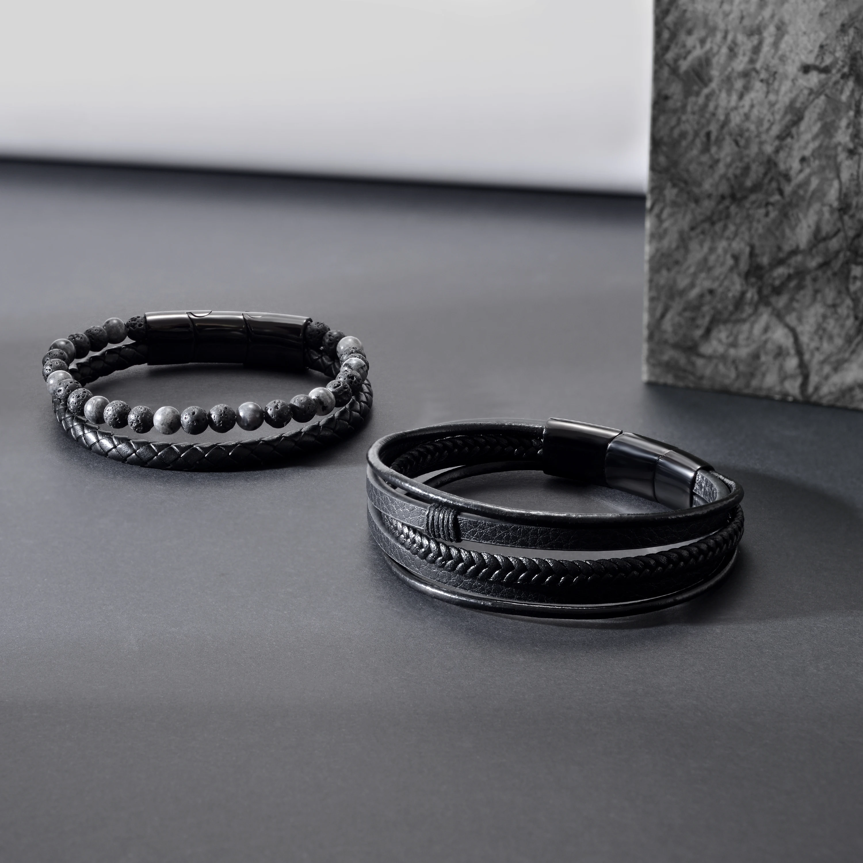 Mens Beads and cuff Bracelets Braided Leather bangles Bracelet with Stainless Steel Magnetic clasp for woman 2023 Gift