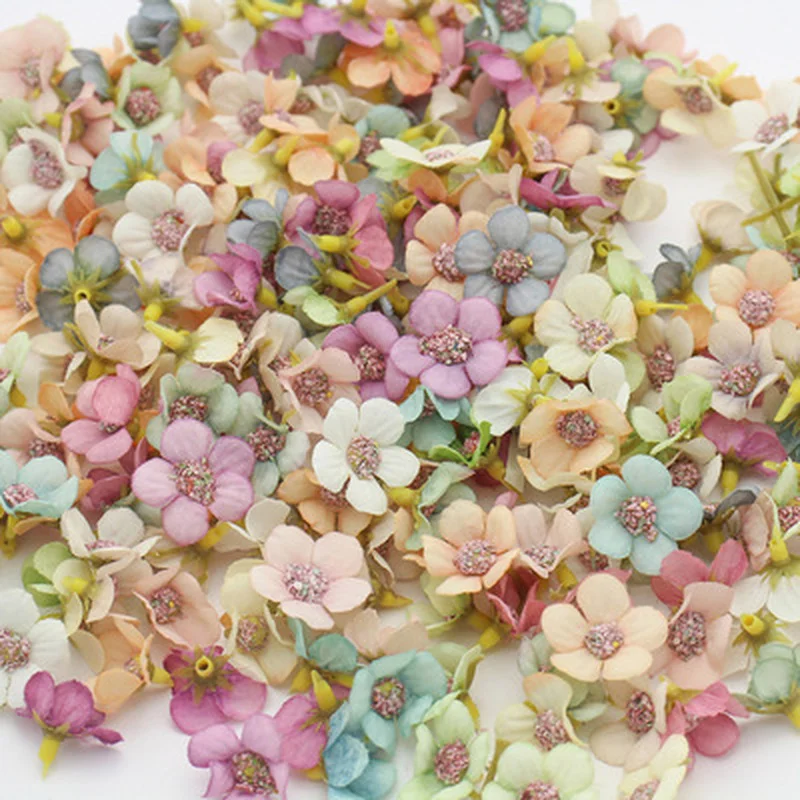 Heads Flowers for DIY Wreath 100Pcs Mini Artificial Daisy Flower Multicolor Silk 