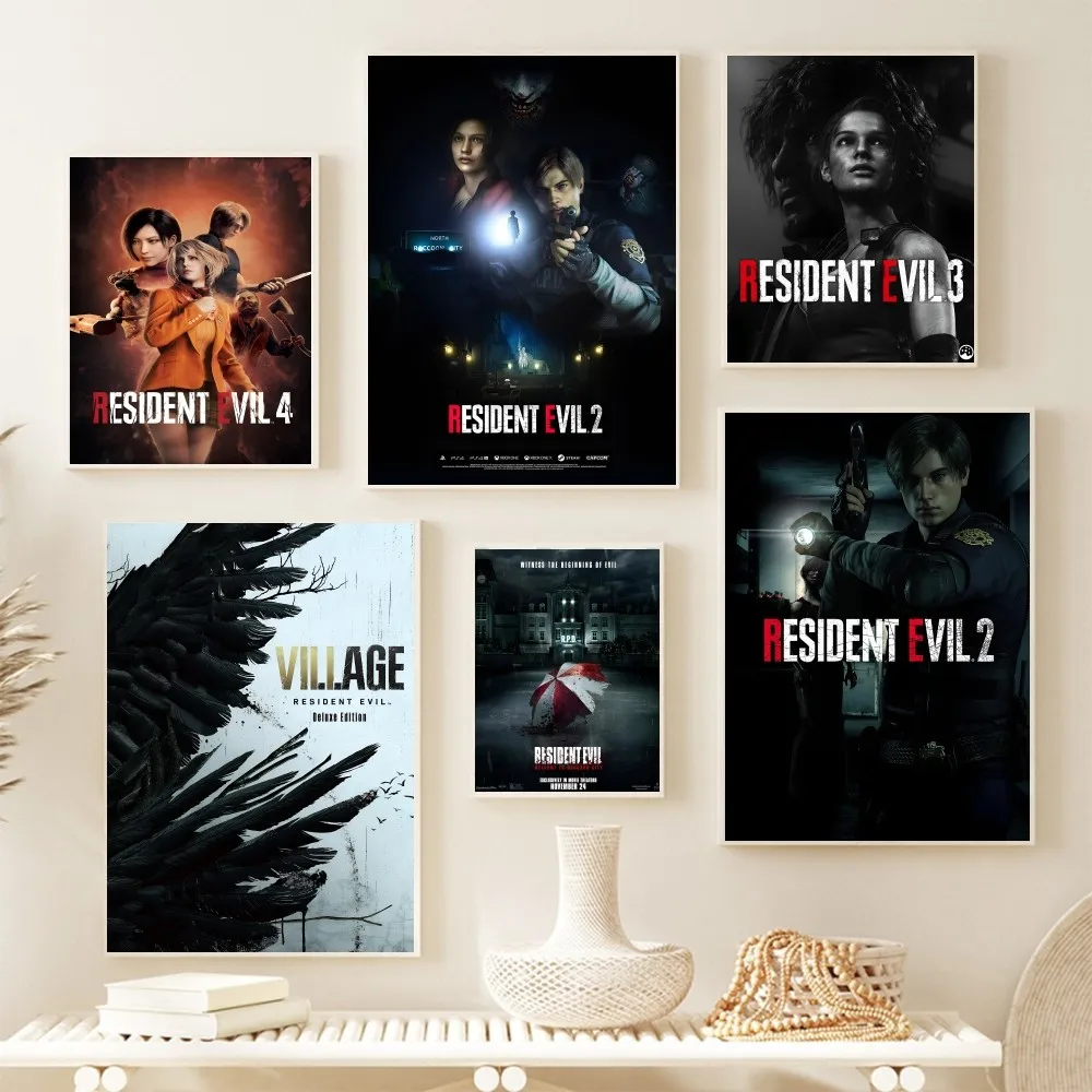 Resident- Evil 클래식 영화 게임 포스터 스티커, 거실 침실 입구 카페 벽 아트 장식, 페인팅 룸, 2, 3, 4